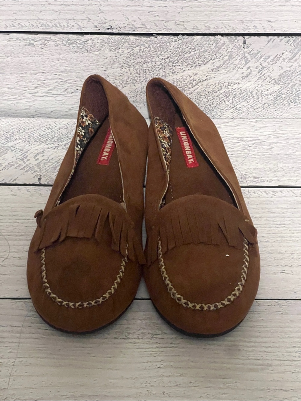 UNIONBAY Tan Suede Fringe Moccasin Loafers